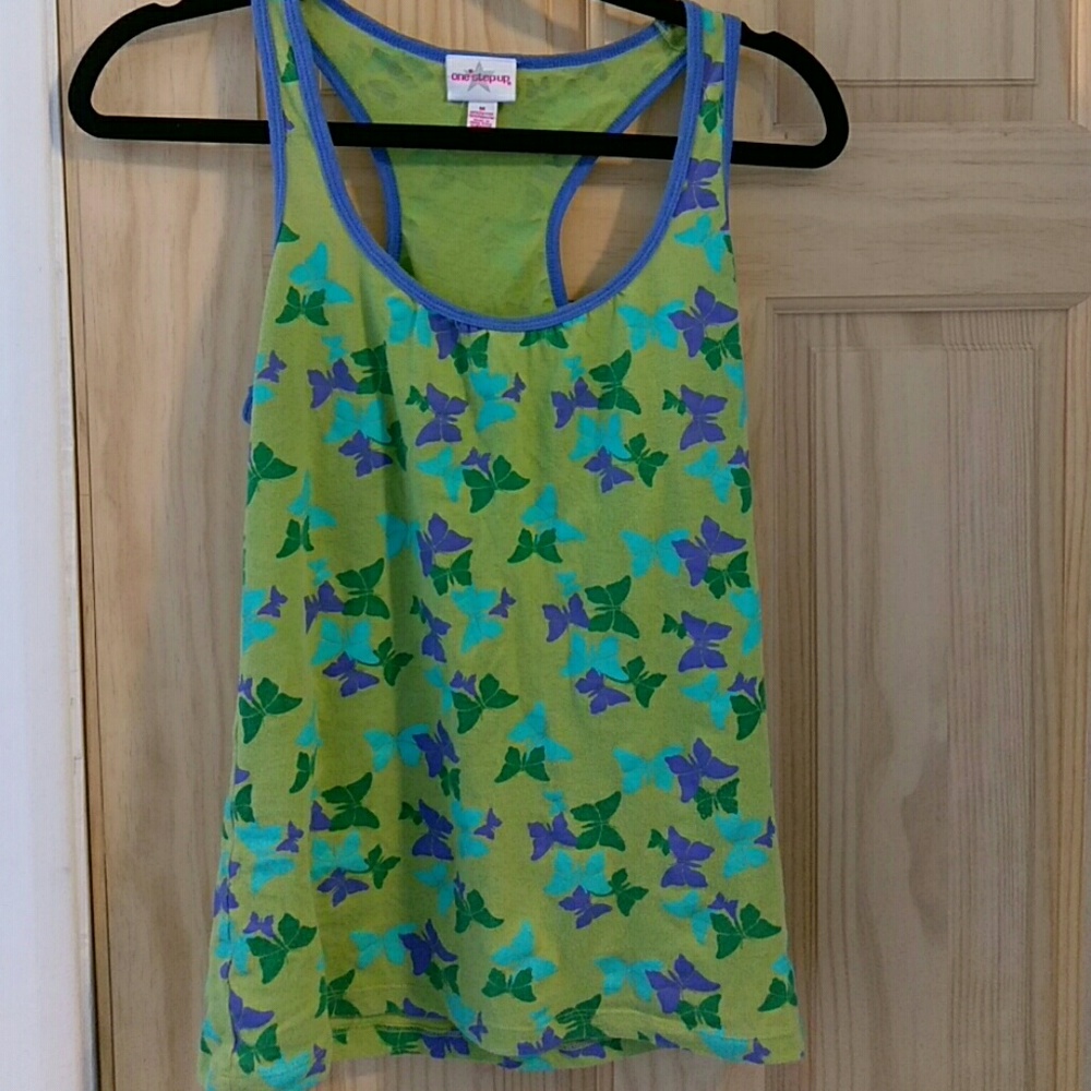 Butterfly racerback tank top in blue green